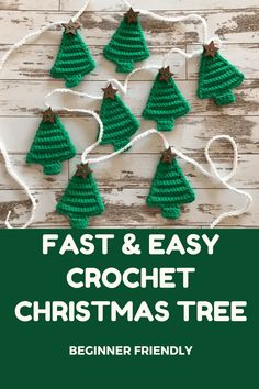 crochet christmas tree ornament with text overlay reading fast and easy crochet christmas tree beginner friendly