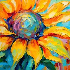 an abstract painting of a sunflower