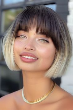 Ombre Bob With Bangs Short Hairstyle. Ombre Bob With Bangs, Bangs And Balayage, Short Bob With Bangs, Short Hairstyles With Bangs, Platinum Blonde Pixie, Trendy Short Hairstyles, Short Bobs With Bangs, Front Bangs, Ombre Bob