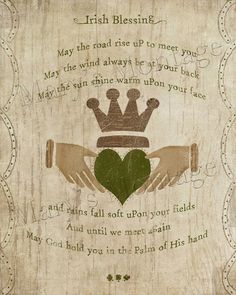 two hands are holding a heart with the words irish blessing on it, and an image of