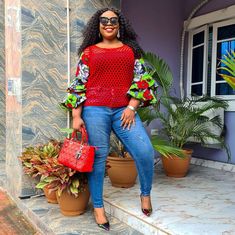 Ankara Peplum Top With Jeans, Latest Ankara Top Styles, Simple Peplum Top Ankara, Lush Collection, Corset Peplum Top Ankara