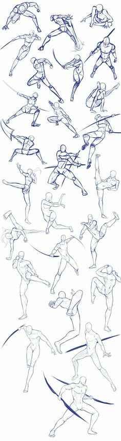 a bunch of sketches of people doing different things in the air with their arms and legs