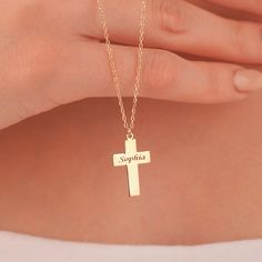 14K Gold Cross Necklace, Custom Cross Pendant, Dainty Necklace, Solid Gold Necklace, Gold Jewelry, Cross Jewelry, Gift for Her, Gift for Mom 🎁 Plus, a surprise piece of jewelry awaits you in your package.🎁 ✨ Discover the elegance of our 14K Gold Cross Necklace ✨ Custom Cross Pendant that exudes timeless beauty and sophistication. Handcrafted with 14K solid gold, this dainty necklace is a perfect piece for daily wear or special occasions. Available in Yellow, Rose, and White Gold, it offers a v Personalized Cross Pendant Jewelry Gift, Personalized Cross Pendant Jewelry For Gifts, Personalized Cross Pendant Jewelry For Mother's Day, Personalized Engraved Cross Necklace, Gold Cross Necklace For Personalized Gift, Personalized Cross Necklace In Gold, Customizable Cross Pendant Jewelry As Gift, Engraved Cross Pendant Necklace As Gift, Personalized Cross Pendant Necklaces For Gifts