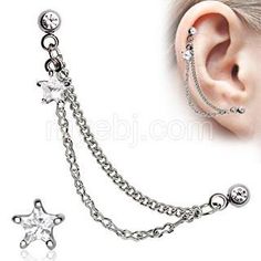 Silver CZ Star Cartilage Earring - Fashion Hut Jewelry Cute Cartilage Earrings, Star Cartilage Earring, Multiple Ear Piercings, Diamond Shape Earrings, Ear Piercings Cartilage, Hammered Hoop Earrings, Chain Loop, Cartilage Earring, Gold Filled Earrings