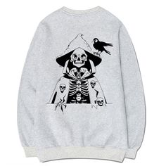 100% Cotton Imported Machine Wash MATERIAL: The trendy women's fall-winter pullovers are made of cotton material, which is soft, skin-friendly, breathable, and comfortable. We suggest customer order 1~2 sizes up for a loose fit. FEATURES: Crew neck, long sleeves, fun Halloween graphic of a skeleton wizard on the back, fleece lining and ribbed neckline, cuffs, and hem, regular fit, casual and versatile, basic pullover. Perfect holiday gift. MATCH: The Unisex Skull Sweatshirt can be worn with jean Skeleton Wizard, Skull Sweatshirt, Halloween Graphic, Couples Sweatshirts, Winter Pullover, Soft Skin, Halloween Sweatshirt, Ribbed Neckline, Skull Print