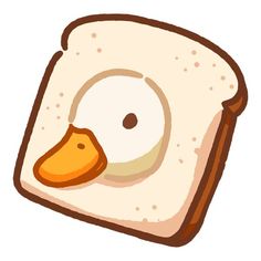 a piece of bread with a duck's head sticking out of the top one