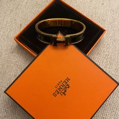 Authentic And Comes With Box And Protector Travel Bag. Minor Scratches Shown In Photo But Great Deal Hermes Jewelry, Bracelet Black, Gold Black, Black And Gold, Womens Jewelry Bracelets, Travel Bag, Gold Color, Women Jewelry, Bracelet