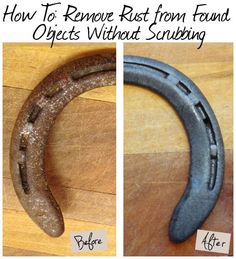 an old horseshoe is being used to remove rust from found objects and make them look new