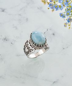 Blue Larimar Silver Women Statement Ring, Sterling Silver Designer Handmade Filigree Minimalist Love Ring, Oval Cocktail Ring Gift for Her Bridesmaid jewelry, handmade jewelry, silver band ring, wedding gift her Material: 925 Sterling Silver ( NICKEL FREE ) Gemstone: Larimar 10x14 mm. Larimar, it is the natural birthstones of those born "as the world awaits the vernal equinox and spring. This is a time when new life is about to burst forth, a time of faith and trust. FREE, FAST AND TRACKABLE SHIPPING FOR ALL EU COUNTRIES AND USA. -Fall in love with this Larimar silver oval victorian heart love ring. This sterling silver jewelry features a hand-crafted victorian style filigree, heart detail and a shiny oxidized finish. -The most romantic looking wedding ring is this Larimar Silver Boho Vict Elegant Oval Larimar Rings, Silver Band Ring Wedding, Vernal Equinox, Handmade Heart, Presents For Mom, Ring Oval, Silver Band Ring, Hand Crafted Gifts, Love Ring