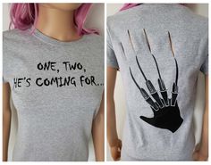 Funny T-shirts For Women, Freddy Krueger Shirt, Halloween Tops, Halloween Cricut, Cricut Halloween, Halloween Top, Cute Shirt Designs, Fantasias Halloween, Magical Moments