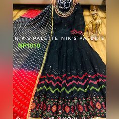 Brand New Anarkali Gown With Emroidery And Sequins Throughout..3 Piece ( Comes With Stretchy Leggings)..Full Length Maxichest Size 41” Black Dress With Mirror Work For Navratri, Black Anarkali Style Floor-length Sharara, Black Anarkali Floor-length Sharara, Black Floor-length Anarkali Sharara, Black Anarkali Set With Mirror Work, Floor-length Black Salwar Kameez With Mirror Work, Black Floor-length Salwar Kameez With Mirror Work, Black Anarkali Churidar Floor-length, Black Floor-length Anarkali Set With Mirror Work