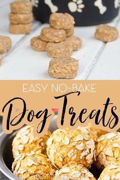 no bake dog treats in a bowl with the words easy no - bake dog treats