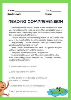 reading worksheet with monkey and crocodile for kids to learn how to read the book