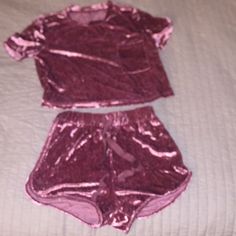 Brand New Without Tags. Velour/Velvet Draw String Shorts With Matching Cropped T-Shirt. Pink Velvet Pajamas, Velvet Pjs Shorts, Pink Velour Set, Pink Short-length Pajama Shorts For Vacation, Victoria's Secret Pink V-neck Sleepwear, Cropped T Shirt, Girly Accessories, Crop Tshirt, Two Piece Sets