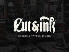 an old fashioned barber shop with the words outsmf on it's side