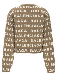 Maglione a maglia con miscela di lana con logo all-over, lunghezza della corto e collo dell'equipaggio.BalenciagaMaglione logo all-overFedele alla misurazione delle dimensioni Balenciaga Sweater, Balenciaga Women, Balenciaga Logo, Cardigan Beige, Balenciaga Mens, Balenciaga Shoes, Beige Sweater, Sweater Design, Wool Cardigan