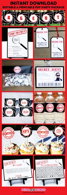 SECRET AGENT – PARTY PACKAGE  DIY Editable & Printable PDF    This is an INSTANT DOWNLOAD digital PDF file. You will be able to download the Secret Agent Birthday Party, Secret Agent Birthday