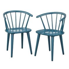 two blue chairs sitting next to each other