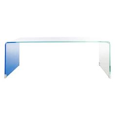 a clear and blue glass table on a white background