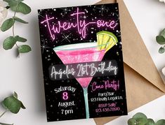 a birthday card with a pink cocktail on it