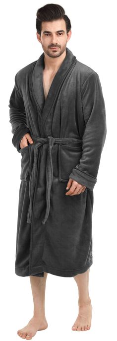 PRICES MAY VARY. SHAWL COLLAR FLEECE BATHROBE - Super soft, plush, shawl collar fleece bathrobe made from coral fleece that offers great comfort whenever in use; perfect for lounging, relaxation and a great choice to wear after a tiring day at work. SOFT AND FLUFFY - The bathrobe is soft and fluffy, which can be worn all day long; the bathrobe carries a classic design, making it ideal for everyday usage. ADJUSTABLE WAIST BELT - Each bathrobe features an adjustable waist belt that assists in secu Mens Shawl, Bathrobe Men, Hooded Robe, Lab Coats, Womens Turtleneck, Steel Grey, Mens Hooded, Sleepwear Robe, Mens Fleece