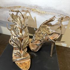 Very Hard To Find Beautiful Rose Gold Wing Heels! Size 8 And True To Size. Perfect Condition With Box But Bottom Has Signs Of Wear. Cute Gold Heels, Glamorous Heels For Spring Galas, Gold Wing, Zanotti Shoes, Giuseppe Zanotti Shoes, Exclusive Shoes, Find Color, Gold Heels, Beautiful Rose