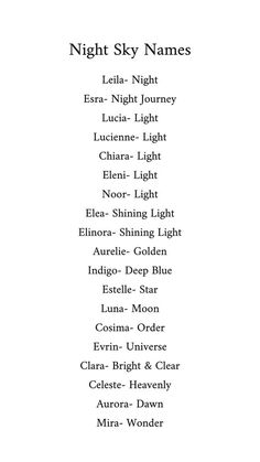 the night sky names are shown in black and white