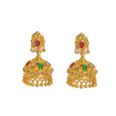 22K Yellow Gold Diamond Necklace & Jhumki Drop Earrings Set W/ 18.77ct Uncut Diamonds, Rubies, Emeralds, Laxmi Kasu & Large Eyelet Pendant for women. This stunning yellow gold set features a long strand encrusted with 18.77ct uncut diamonds, precious rubies and emeralds, with a radiant lining of Laxmi Kasu. It also features a large ornate eyelet pendant and a pair of Jhumki drop earrings. The necklace is 26" long with a width range of 2.5-16 mm. Its pendant is 61 mm long and 56 mm wide. Each Jhu Uncut Diamond Necklace, Gold Bead Necklace, Pendant For Women, Gold Diamond Necklace, Yellow Gold Setting, Uncut Diamond, Gold Set, Gold Material, Earrings Set