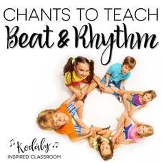 a group of children sitting in a circle with the words, 8 charms to teach beat & rhytime