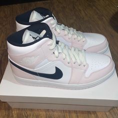 Brand New, Never Worn: Womens Size 11.5 Trendy Pink Custom Sneakers With Boost Midsole, Pink Custom Sneakers For Sports, Sporty Pink Custom Sneakers, Trendy Pink Custom Sneakers, Air Jordan Mid Pink, Jordan 1’s Light Pink, Mid Digital Pink Jordan, Air Jordan 1 Mid Pink Quartz, Jordan 1 Mid Digital Pink