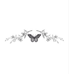 a black and white drawing of a butterfly on a branch