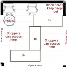 a bathroom floor plan with measurements for the toilet and sink area in each corner, including an open access door