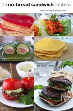 there are many different types of sandwiches on this page, including one with meats and veggies