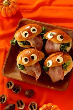 some food that is on a plate with googly eyes