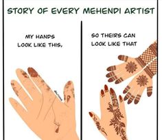 two hands with hendi designs on them and the words story of every mehni artist