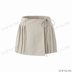 Vintage High-Waisted Belted Pleated Skirt with Lining and Letter Print Mini Skirt High Waist Solid Color Tennis Skirt For Spring, Spring Solid Color Mini Pleated Skirt, Spring Pleated Non-stretch Mini Skirt, Spring Solid Color Short Skort, Beige Pleated Mini Skirt For Summer, Beige Pleated Short Skirt For Spring, Beige Mini Pleated Skirt For Summer, Beige Skort For Spring, Summer Beige Mini Pleated Skirt