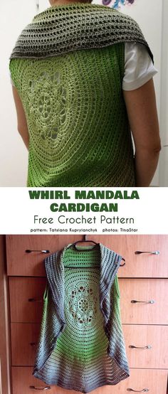 the back of a woman's green crochet top