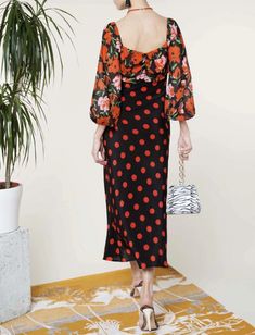 FREE SHIPPING Selena Gomez Dress V neck Rose Print Long Lartern Sleeve Dress JKP3629 Floral Print Square Neck Cocktail Dress, Vintage Floral Print Dress For Brunch, Party Maxi Dress With Floral Print And Square Neck, Evening Floral Print Maxi Dress With Square Neck, Floral Print Maxi Dress With Square Neck For Evening, Square Neck Floral Print Maxi Dress For Evening, Square Neck Floral Print Maxi Dress For Party, Party Floral Print Maxi Dress With Square Neck, Retro V-neck Midi Dress With Floral Print