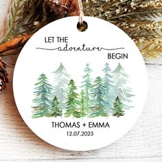 personalized christmas ornament with pine trees