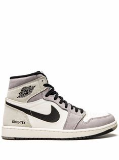 White/grey leather Air Jordan 1 Element sneakers from JORDAN featuring signature Air Jordan Wings logo, signature Swoosh logo detail, contrasting panel detail, round toe, front lace-up fastening, ankle-length, branded insole and rubber sole. These styles are supplied by a premium sneaker marketplace. Stocking only the most sought-after footwear, they source and curate some of the most hard to find sneakers from around the world.. | Jordan Element sneakers Jordan Wings, Waterproof Sneakers, Jordan Air, Wings Logo, Swoosh Logo, Air Jordan 1, Grey Leather, Nike Air Force Sneaker, Gore Tex