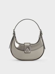 Pewter Trice Metallic Accent Belted Shoulder Bag | CHARLES & KEITH Charles And Keith Bags, Charles And Keith, Bag Stand, Bags Shop, Charles Keith, Party Bag, Metallic Accents, Perfect Party, Online Bags