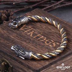 Viking Dragon Bracelet - Gold-Silver Vikings Bracelet Giant Wolf, Loki God, Giant Snake, Stainless Steel Bracelet Men, Mens Stainless Steel Rings, Bracelet Viking, Dragon Bracelet, Mens Watches Leather, Watches Women Leather