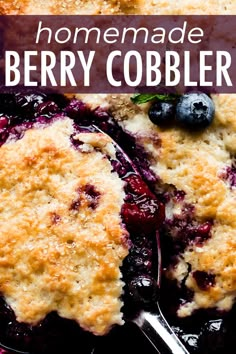 homemade blueberry cobbler with text overlay