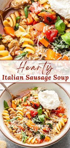 hearty italian sausage soup with pasta and vegetables