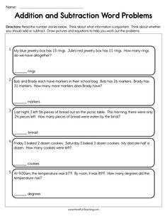 the addition and subtraction word problems worksheet for students to practice their reading skills