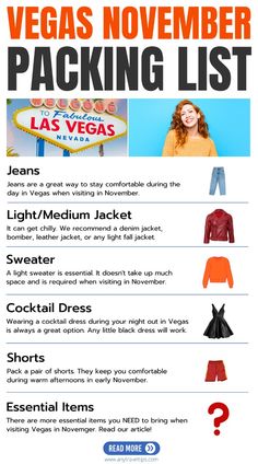 A complete Las Vegas packing list for November! Essential outfits! Weather (how cold is it?), what to wear during the day and for a night out. Plus, dress codes for restaurants, casinos, shows, the Strip, and nightclubs. Travel essentials for Vegas in the late fall and early winter. Outfits For Vegas In November, Vegas In November Outfits, Las Vegas Day Outfit, Las Vegas In November, Vegas In November, Las Vegas Packing List, Vegas Packing