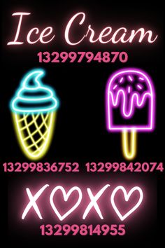 neon ice cream sign with numbers and symbols