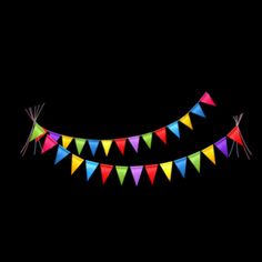 multicolored bunting flags on black background