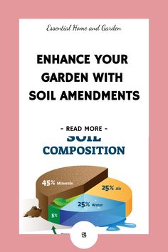 an advertisement with the words enhance your garden with soil amenments read more and still composition