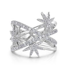 The three stars that twinkle in the starry sky are as bright as the light in your eyes. Stylish and elegant with a star-inspired design, this sterling silver X ring brings out your unique charm. Let the star ring designed with pave setting shining for you, lighting up every moment with beauty and hope.Carat Weight: 3.015 ctStone Size: 1,1.2,1.6,0.8 mmStone Type: Jeulia® StoneNumber of Stones: 167 Stone Color: Diamond WhiteStone Shape: RoundWeight: 4.9 gWidth: 4.4 mmHeight: 3 mmThickness: 1.2 mmMaterial: 925 SilverPlating Color: Silver Starburst Diamond Jewelry, Dazzling Sparkling Star Jewelry, Dazzling Star-shaped Sparkling Jewelry, Sterling Silver Star-shaped Diamond Ring, Silver Star-shaped Jewelry With Single Cut Diamonds, Silver Star-shaped Ring With Diamond Accents, Sparkling Star-shaped White Gold Jewelry, Celestial Star-shaped Silver Diamond Ring, Celestial Silver Star-shaped Diamond Ring